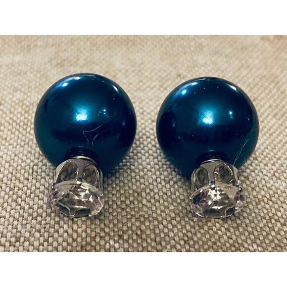 Double Sided Blue Metallic Rhinestone Earrings Peek-a-boo - Picture 1 of 3